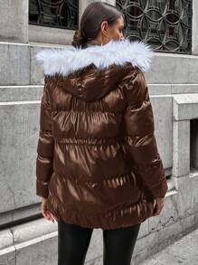 RueChic Women's Solid Color Zipper Closure Coat With Large Pockets, Padded - Rust Brown - View 2