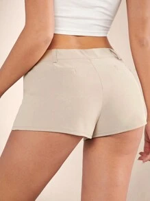 Hauture Asymmetrical Zipper Leather Mini Shorts Summer Set - Apricot - View 2