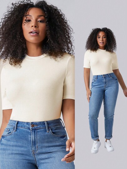 تي شيرت مضبوط بلون أساسي