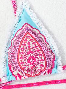 SHEIN Swim Bộ Bikini Thông In Hoa Đi Biển Mùa Hè Cho Nữ - Hồng - Xem 4