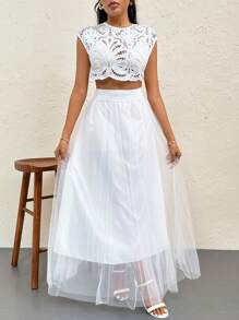 Firerie Áo crop top hở lưng phối ren màu trơn & thanh lịch lãng mạn & thanh lịch dành cho nữ, thích hợp để hẹn hò, tụ tập, tiệc tùng và đi nghỉ hàng ngày - trắng - Xem 5