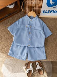 Young Boy Loose Fit Short Sleeve Shirt And Shorts Set