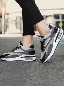 Giày thể thao lưới thoáng khí cho nữ, giày ngoài trời buộc dây giản dị, giày cổ thấp thoải mái - Màu xám đen - Xem 4