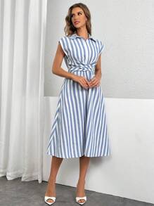 Firerie 女士休閒拼色條紋收緊腰夏季連衣裙 - 彩色 - 查看 4