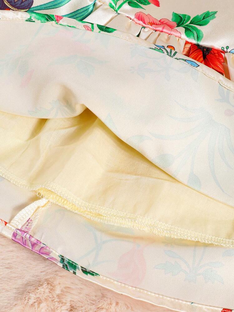 Baby Girl Round Neck Puff Sleeve Floral Pattern Summer Dress