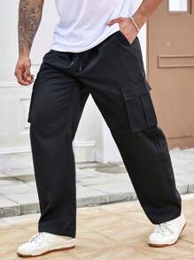 Manfinity Homme Quần Cargo ống đứng cạp rút dây thường ngày cỡ lớn Manfinity dành cho nam - màu đen - Xem 5