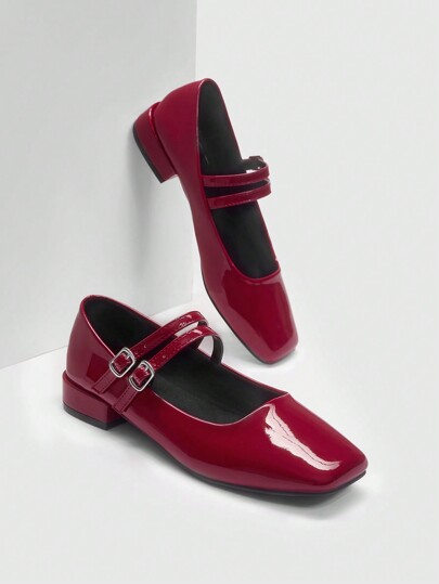 CUCCOO DOLLMOD Woman Shoes Fashion Square Toe Elegant Red Mary Jane Low Thick Heel Shoes For Summer Graduation Heels Prom Heels Spring Shoes Spring Break Easter