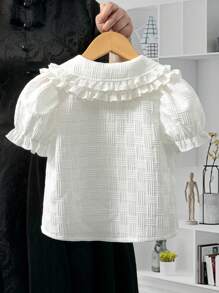 SHEIN Vintaside Kids Kleinkind Mädchen Bluse mit lässigem, strukturiertem Rüschenkragen, doppelschichtigem Spitzenkragen, vielseitig und bequem, geeignet für Ausflüge, Alltagstragen, Urlaub, passend zu verschiedenen lässigen Hosen und Röcken