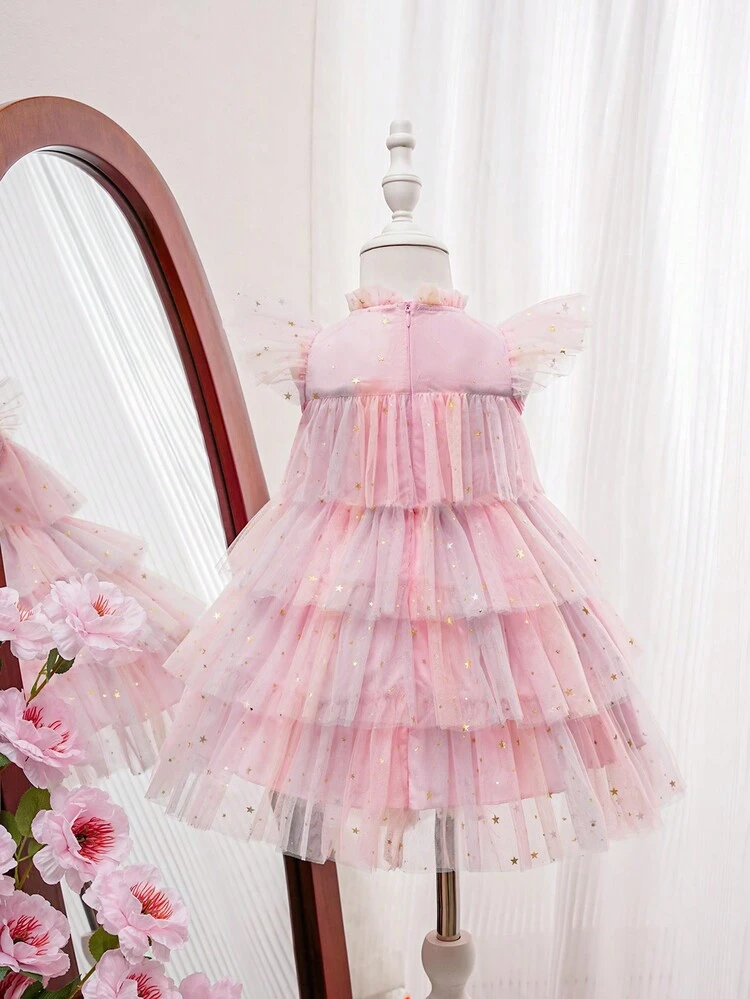 Baby Girls'  And Elegant Multi-Layer Gradient Star Tulle Dress, Perfect For Spring/Summer Parties