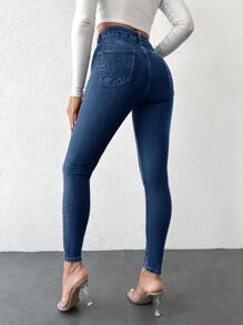 EURMUSE High Waist Ripped Skinny Jeans - Medium Wash - View 2