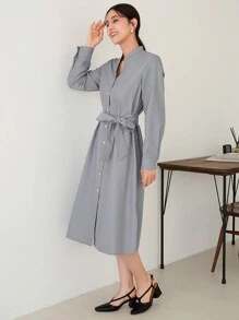 Aveloria Women's Commuter Shirt Dress With Belted Waist, Long Sleeves And Stand Collar Fall Cloth For Women - Multicolor - View 3
