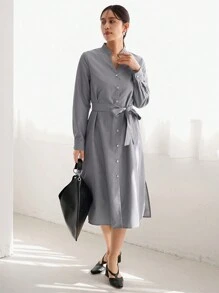 Aveloria Women's Commuter Shirt Dress With Belted Waist, Long Sleeves And Stand Collar Fall Cloth For Women - Multicolor - View 7