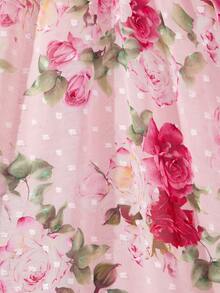 Young Girl Woven Ditsy Floral Sleeveless A-Line Dress With Elegant Loose Flower Embellishment - Multicolor - View 4