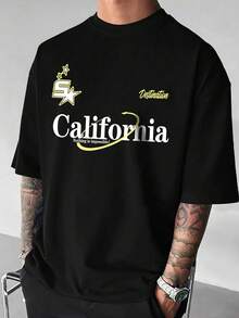 Men's Summer Letter Printed Short Sleeve Casual Round Neck T-Shirt, Perfect For Leisure And Commuting - Black - View 2