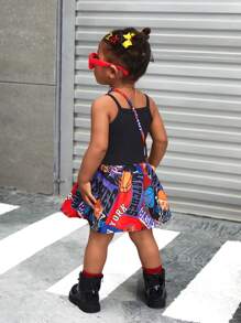 SHEIN New Fashionable Summer Baby Girls' Digital-Printed Knit Dress With Patchwork, Woven Patterns And Matching Accessories