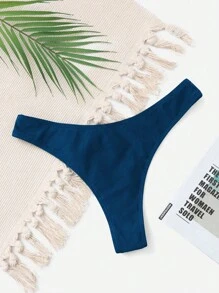 SHEIN Swim 夏季純色比基尼下褲 - 藍色 - 查看 1
