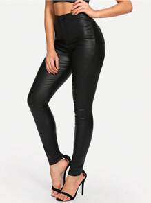 Chiquease Women's Solid Color PU Leather Skinny Fashion Pants Fall Cloth For Women - Black - View 1