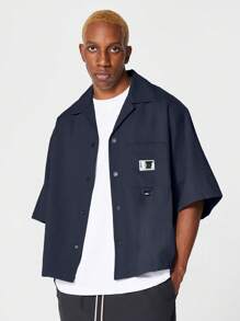 SUMWON Boxy Fit Shirt With Front Pocket - Navy Blue - View 1