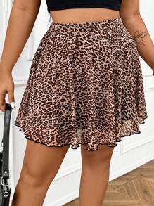 SHEIN EZwear Minifalda informal de estampado de leopardo para mujeres de talla grande