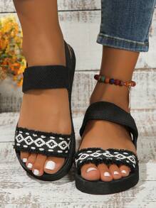 Sandalias planas antideslizantes y ligeras para mujer para vacaciones, playa - Negro - Ver 5
