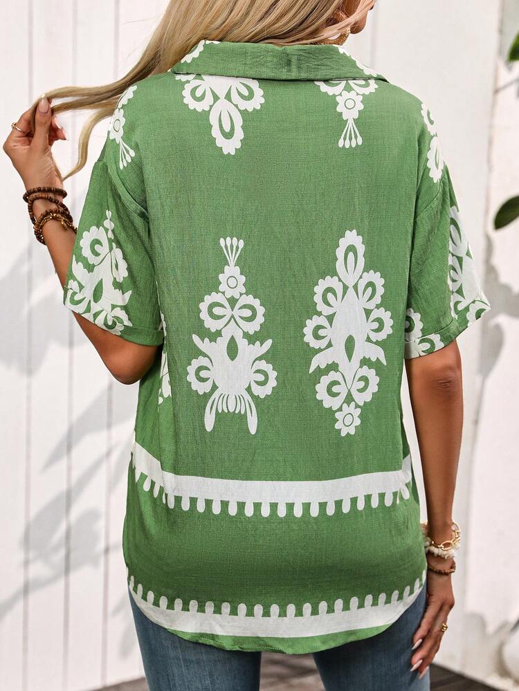 Women's Vintage Printed Short Sleeve Casual Holiday Shirt