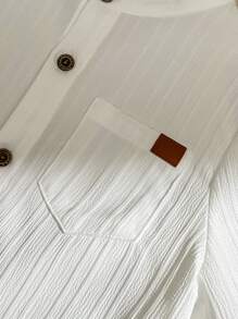 SHEIN Leap Crew 2 chiếc Áo sơ mi thoáng khí và quần bảo hộ lao động màu trắng dành cho chàng trai trẻ, thoải mái, thời trang và thiết thực, phù hợp với phong cách Hàn Quốc, phù hợp cho mùa xuân và mùa hè - trắng - Xem 6