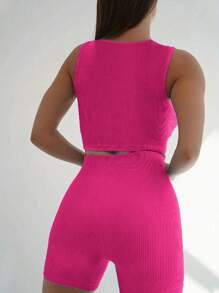 SHEIN Slayr 大尺碼女士素淨日常兩件套裝 - 玫紅色 - 查看 2