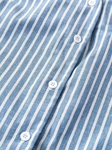 SHEIN LUNE Plus Size Women's Short Sleeve Striped Notched V-Neck Casual Shirt For Summer