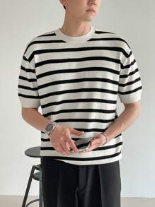 DAZY Men's Striped Print Summer Knitwear Top - Beige - View 6