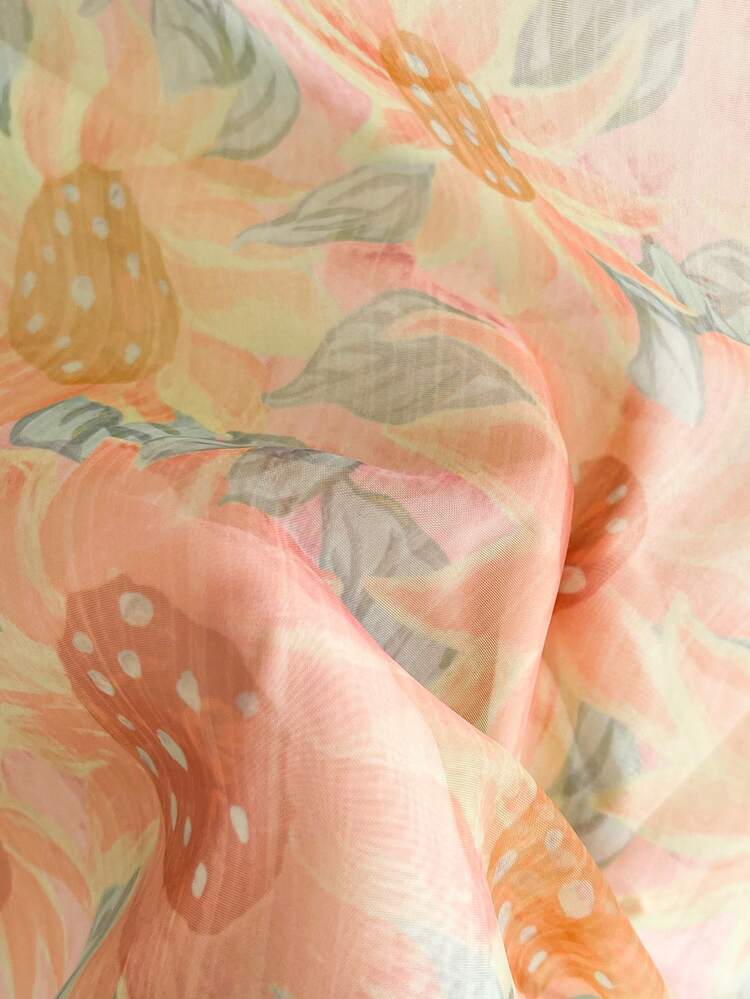 Plus-Size Women's Puffed Sleeve Organza Sunflower Print After Binding Pastoral Romantic Flowy Semi-Rustic Long Dress