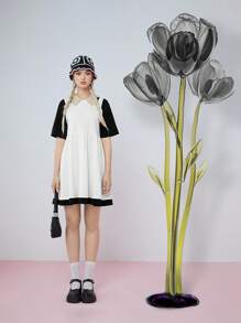 SHEINneu女裝顏色拼接短袖休閒夏季白色畢業禮服 - 彩色 - 查看 7