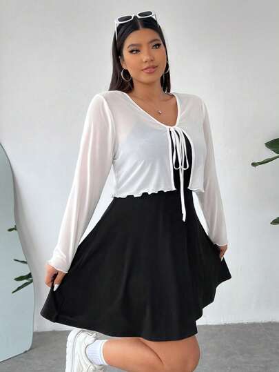 SHEIN EZwear 女式加大码针织开衫和细肩带连衣裙纯色两件套