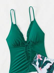 SHEIN Swim 夏季女士时尚纯色吊带背心比基尼，随机印花 - 彩色 - 查看 8