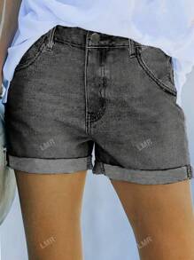 Women's Pocket Cuffed Casual Loose Versatile Denim Shorts