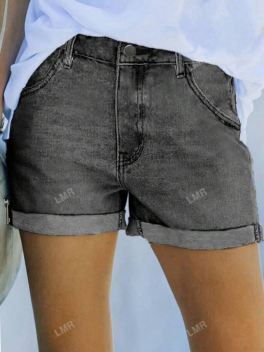 Women's Pocket Cuffed Casual Loose Versatile Denim Shorts