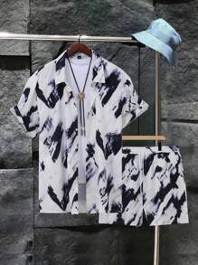 Manfinity Homme Men's Plus Size Random Printed Short Sleeve T-Shirt And Shorts Set - Multicolor - View 1