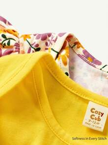 Cozy Pixies Bộ đồ liền thân ngắn tay in chữ cho bé gái có cổ tròn - Màu vàng - Xem 9