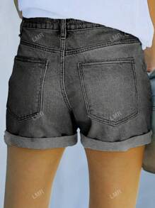 Women's Pocket Cuffed Casual Loose Versatile Denim Shorts