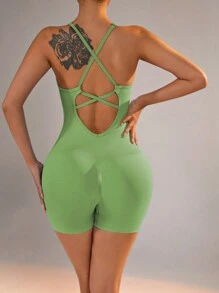 SHEIN Dewbera Damenmode Yoga Jumpsuit Einfarbig