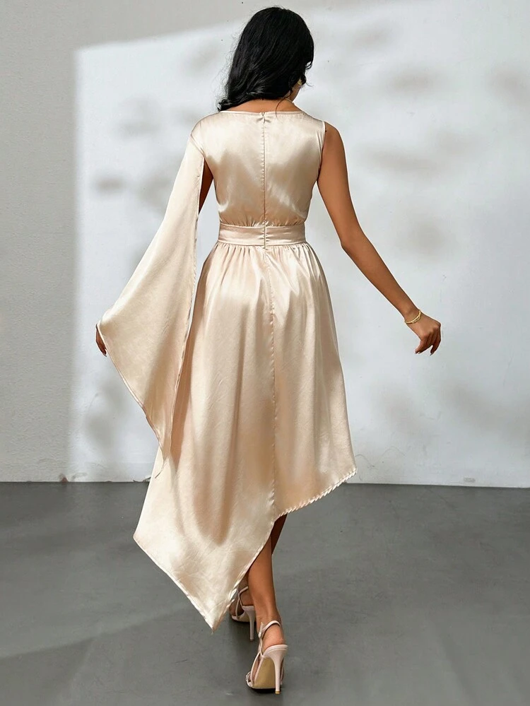 Women's Solid Color Simple Asymmetrical Hem Embroidered Dress