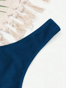 SHEIN Swim 夏季純色比基尼下褲 - 藍色 - 查看 4