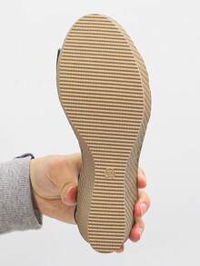 女式楔形跟涼鞋，新款夏季韓版性感羅馬風格厚底防水平臺高跟鞋，帶踝帶 - 黑色 - 查看 7