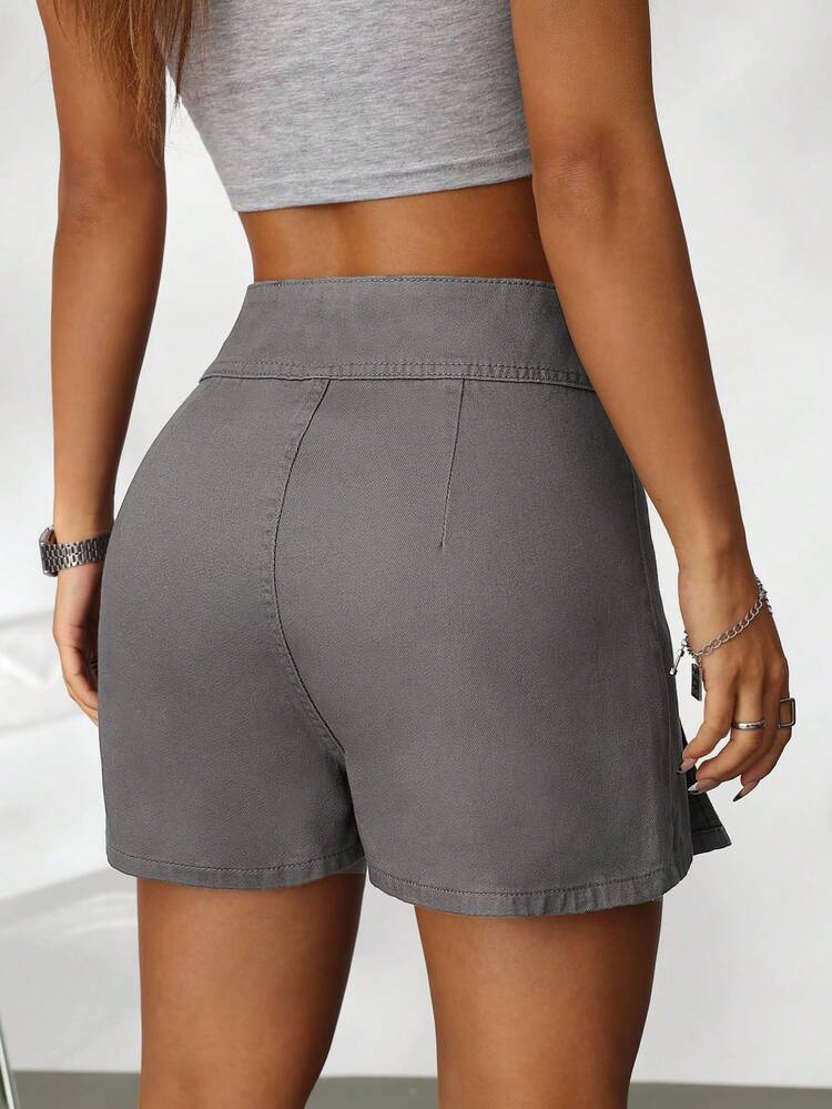 Women's Casual Denim Shorts Skirts Fashionable Cotton Blend Gray Color