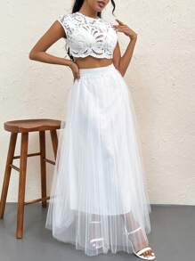 Firerie Áo crop top hở lưng phối ren màu trơn & thanh lịch lãng mạn & thanh lịch dành cho nữ, thích hợp để hẹn hò, tụ tập, tiệc tùng và đi nghỉ hàng ngày - trắng - Xem 3