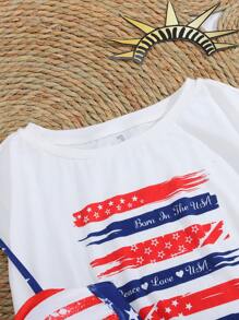 SHEIN Teen Girl's American Flag Stars Printed Bikini Set Bra & Swim Bottom & Beach Cover Up Top, 4th Of July Outfit, 3pcs