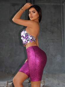 SHEIN SXY Pride Pride Club Concert Outfits Women's  Summer Sexy Backless Sparkly Halter Top - Multicolor - View 4