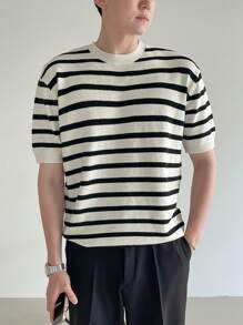 DAZY Men's Striped Print Summer Knitwear Top - Beige - View 7