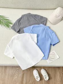 SHEIN 年輕男孩的聰明三件套立領編織實色短袖襯衫 - 彩色 - 查看 2