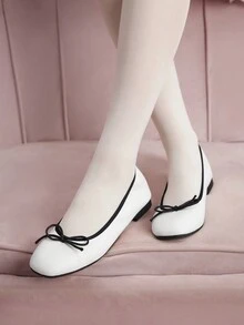 CUCCOO DOLLMOD Mũi Tròn Nơ Chi Tiết Nơ Đế Mềm Múa Ba Lê Thoải Mái Trơn Nữ Flat Giày Đi Nghỉ Hè Giảm Giá - trắng - Xem 4