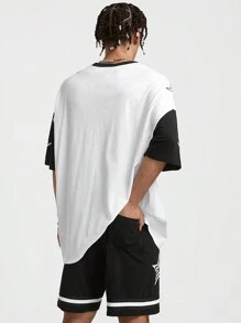 Manfinity VCAY Men's 2pcs/Set Glossy Printing Loose Knitted Short Sleeve T-Shirt Outfit With Numbers